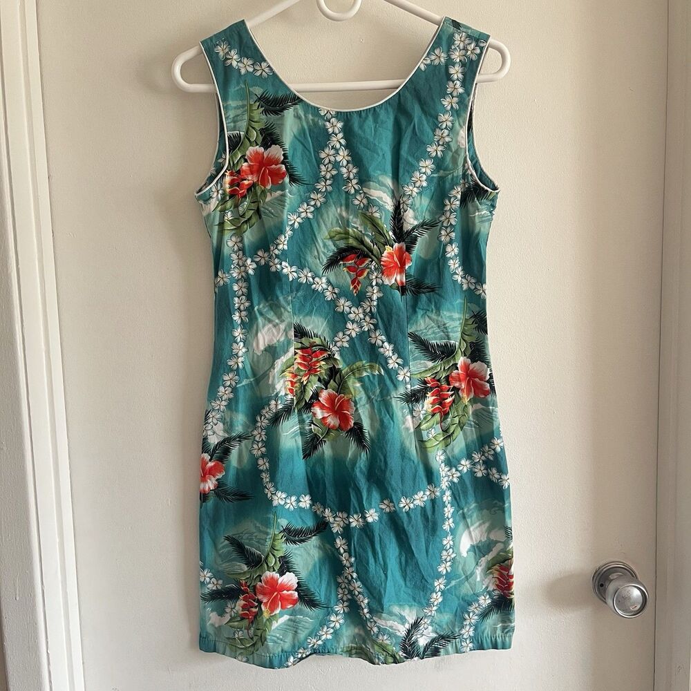 Vintage 70s MD Hawaii Aloha Sleeveless Slit Mini Dress M Beach Surf Floral